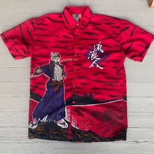 Orbit Red Anime Samurai Warrior Boys Short Sleeve Shirt size 16-18